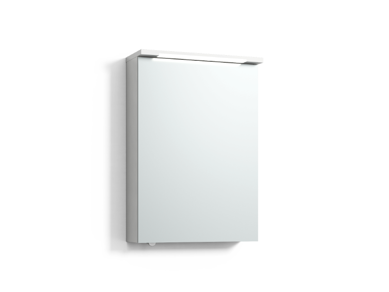 Skuru spejlskab 50 cm i hvid med en spejldør og integreret belysning samt vaskelys.