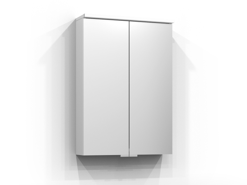 Sarek spejlskab 50 cm i hvid med to spejldøre og integreret belysning samt vaskelys.