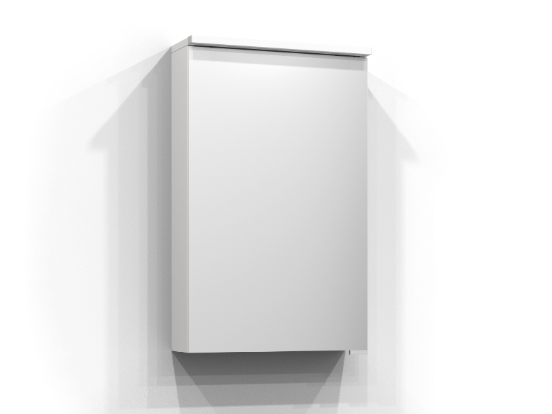 Bloc spejlskab 45 cm i hvid med en spejldør og integreret belysning.