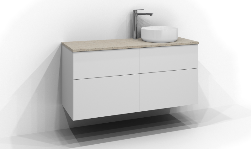 Poem underskab 120x45 med 4 skuffer og ovenpåliggende håndvask